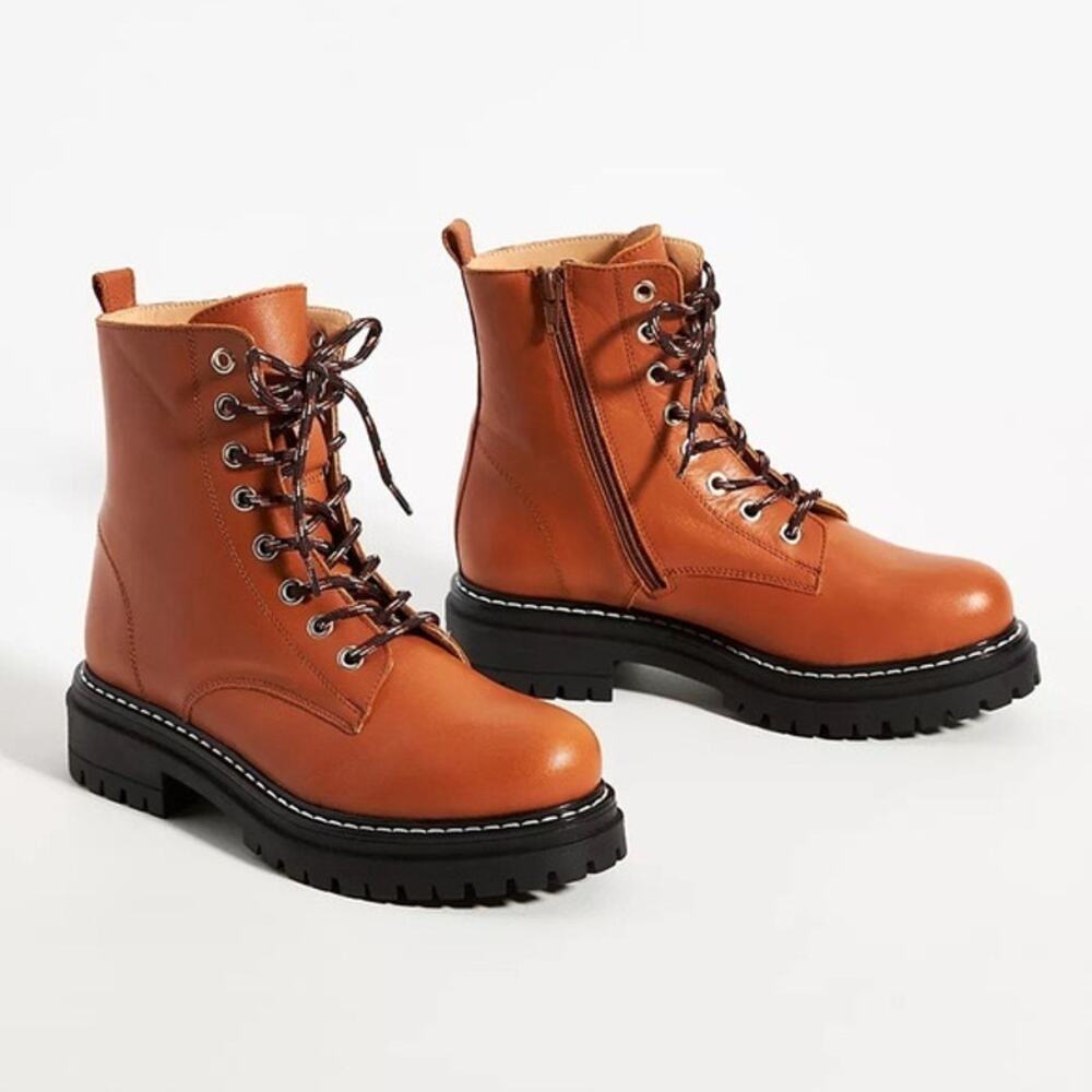 Anthropologie Maeve combat boots in honey brown leather sz 38 8